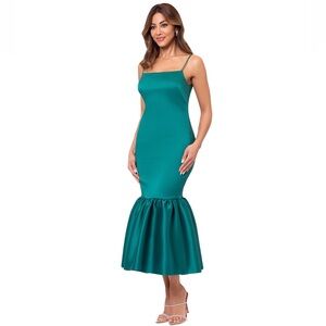 Betsy & Adam Green Flounce-Hem Midi Gown